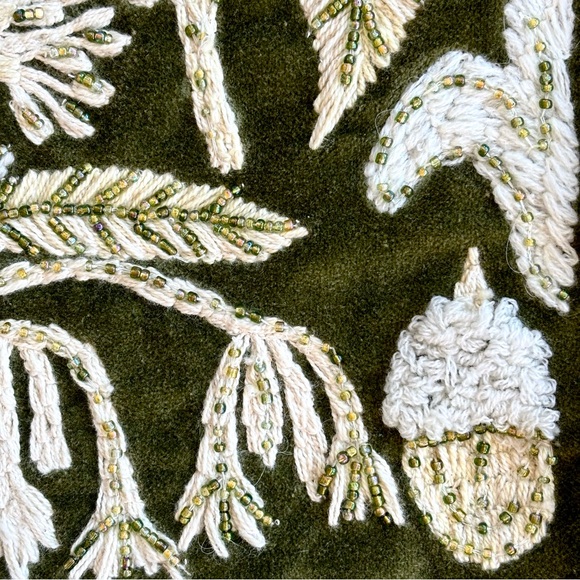 Anthropologie Handcrafted Embroidery Beaded Fringed Tote Bag Velour Wool Boho - Picture 9 of 16